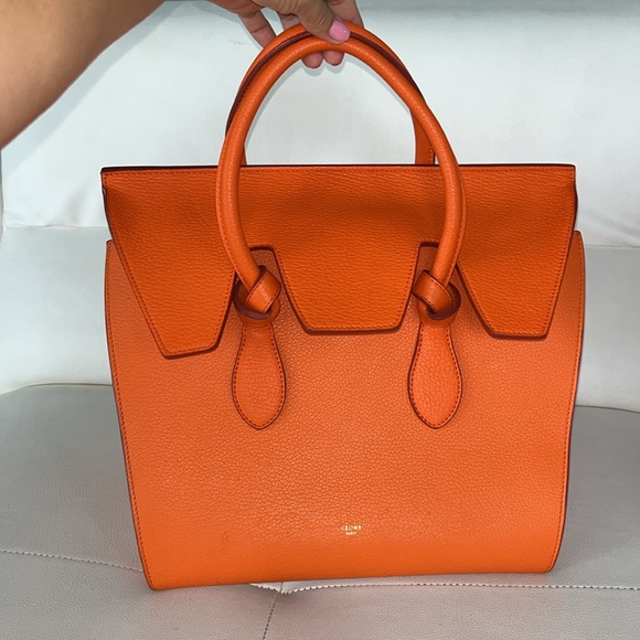 Celine Burnt Orange Pebbled calfskin leather tie tote bag - Picture 1 of 6